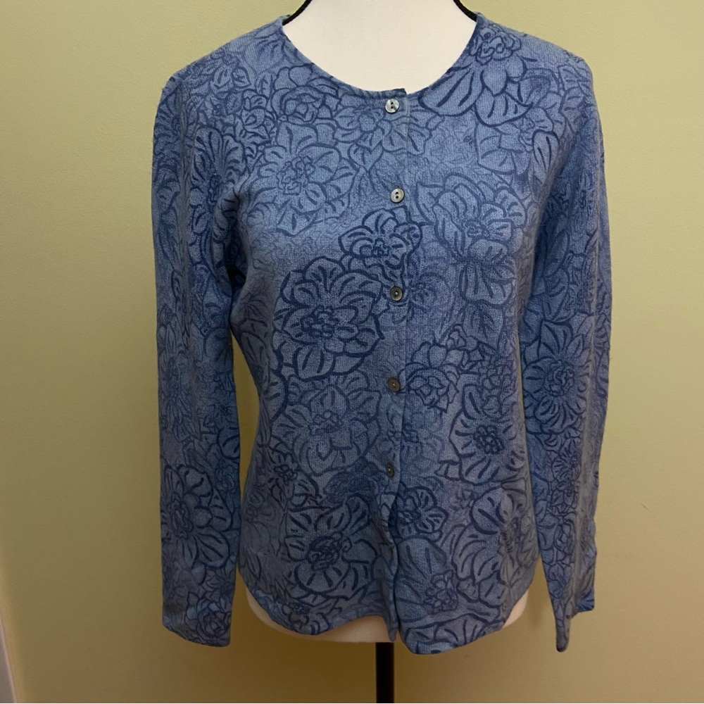 Carole Little Navy Floral Knit Top